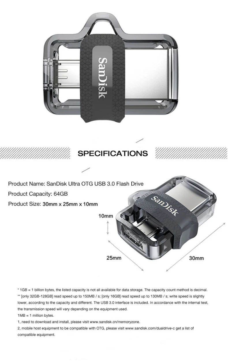 Sandisk original Pen Drive Mini USB 3.0 Dual OTG USB Flash Drive 32GB 64GB 128GB 256GB PenDrives for Android phone