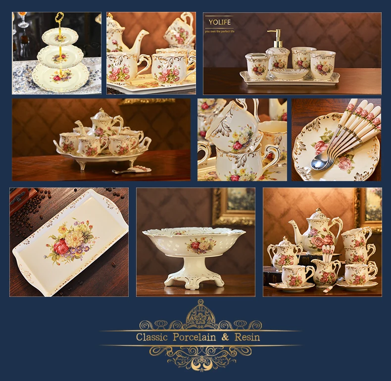 15 шт., Yolife, Британский Королевский керамический кофейный набор цвета слоновой кости, чайный поднос, керамический чайный горшок, кувшин, чайник, высокий чайный сервис