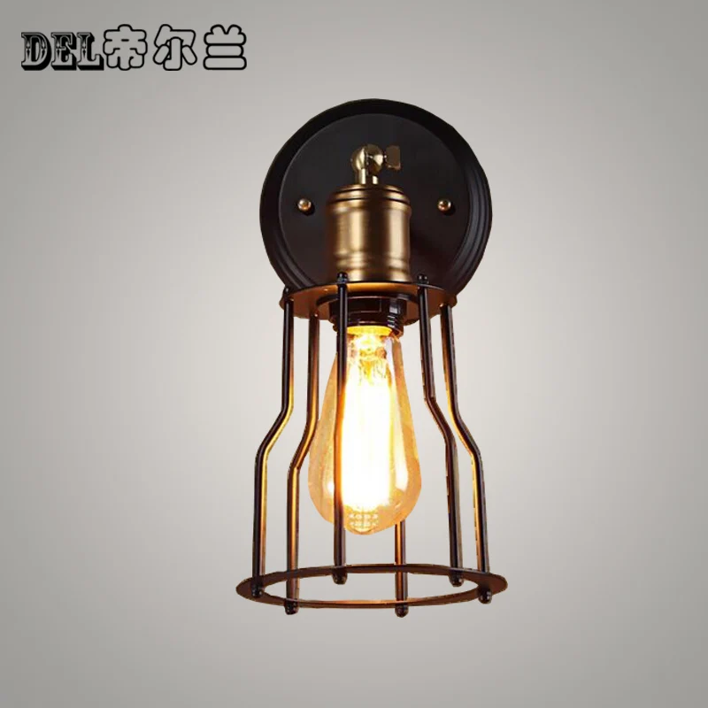 

15cm*23cm retro wall lamp black cage industrial Vintage loft style black Edison iron foyer basement wall light