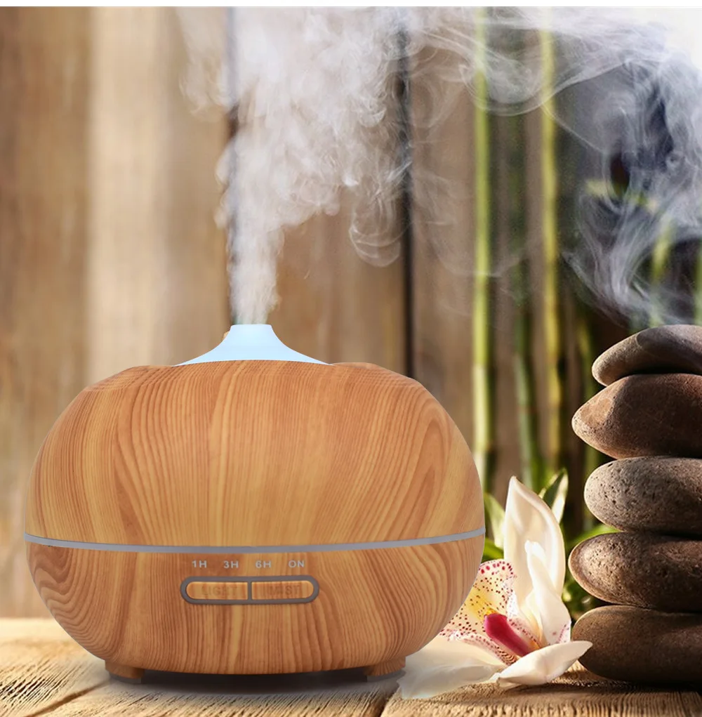 

New style wooden Humidifying aromatherapy lamp shape round wood fragrance Night Lights Living room indoor table Lamp