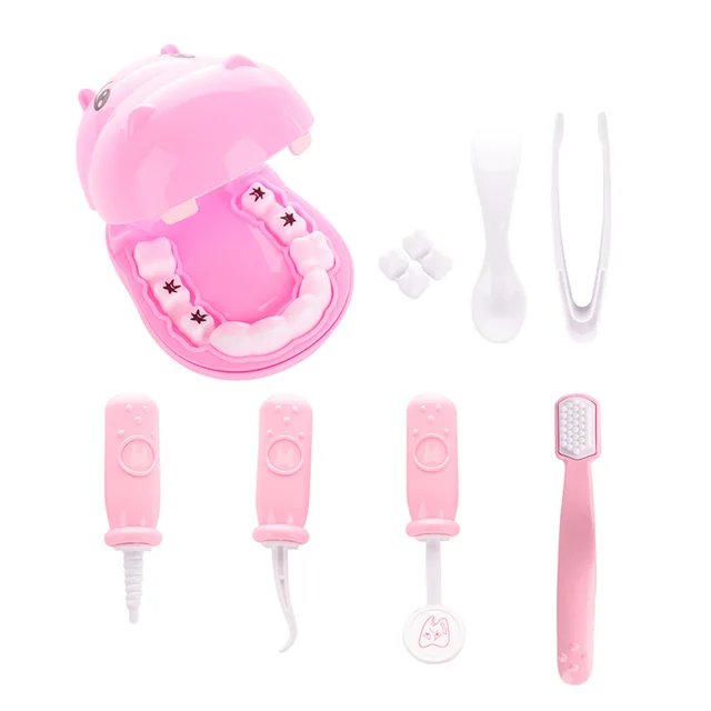 9Pcs Kids Pretend Play Dentist Check Teeth Model Set Medical Kit Educational Role Play Simulation Learing Toys 1