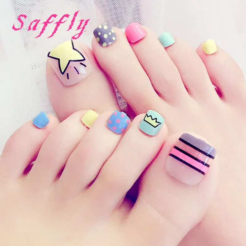 

Saffly beautiful Colourful summer toenails Refreshing color foot patch 24pcs/lot Lovely color printing foot nails free shipping