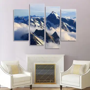 

Wall Art Landscape Canvas Painting 4 Pcs Foggy Mountain Posters Wall Picture for Living Room Decoration Home Decor