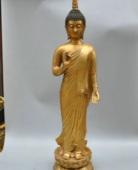 

28" Thailand Temple Ayutthaya Shakyamuni Standing Buddha Bronze Statue