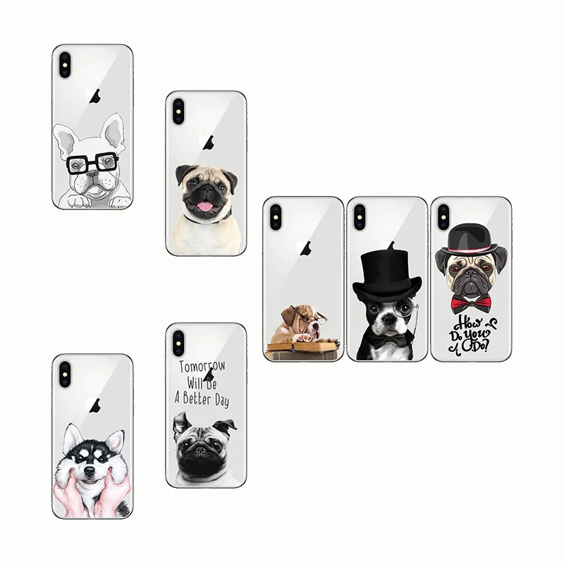 

Animal Cute Pug Dog Hat writing Pattern Design Soft Silicon Phone Cases Cover for IPhone 8 Plus 5S SE X 6 6S 7 XS MAX XR
