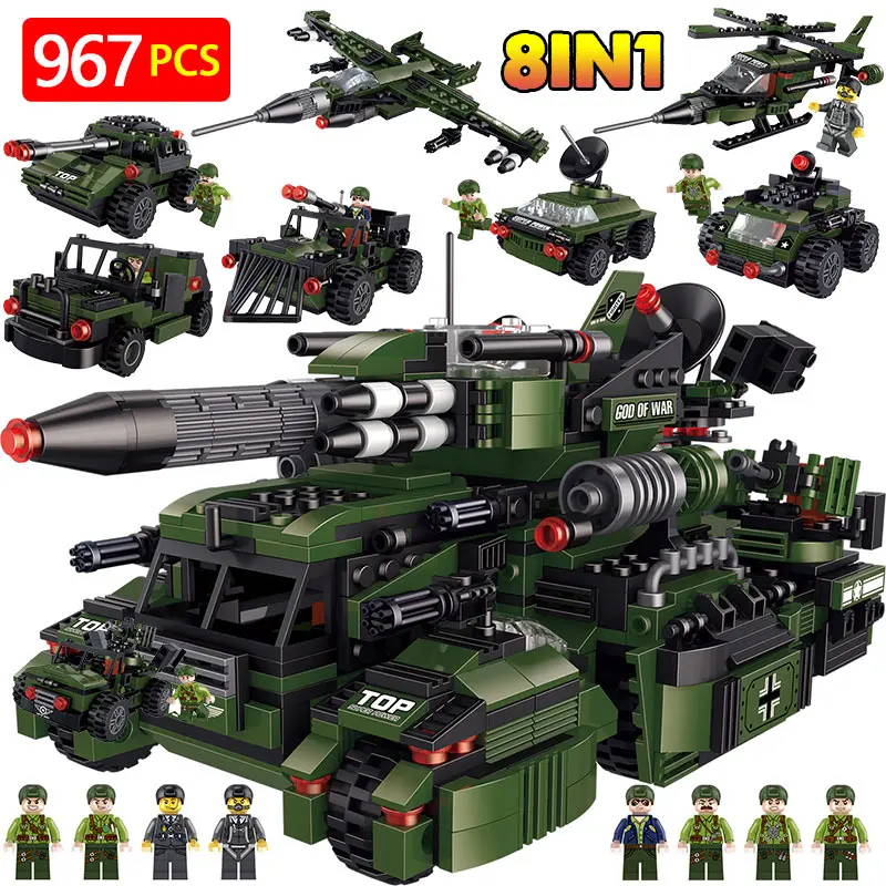 

Assembled Blocks Compatible LegoINGLY Military Assault Chariot Technic Armed Rocket launcher Bricks Toys For Children