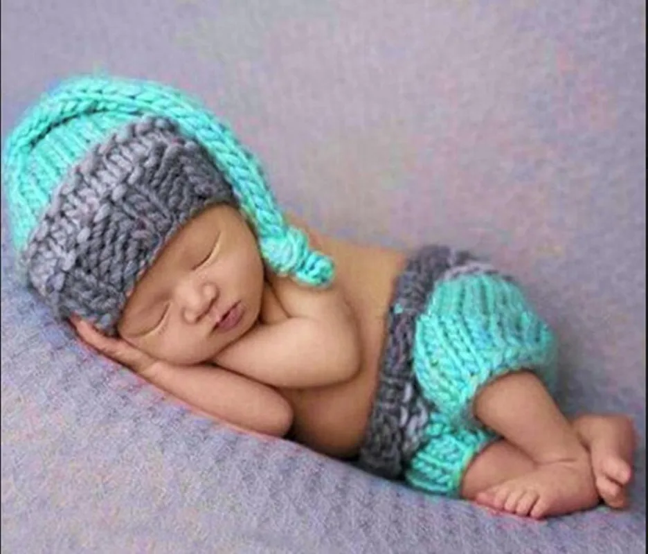 Высокое качество для новорожденных 0 до 6 месяцев крючком Детские фотографии реквизит новорожденного шляпу и Cool Boy пакет ткань