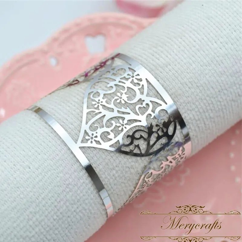 Custom names bright silver wedding napkin rings paper wedding