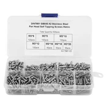 

500PCS M3 Cross Drive Button Head Self-Tapping Screws Assortment Set Stainless Steel 304 with Plastic Box