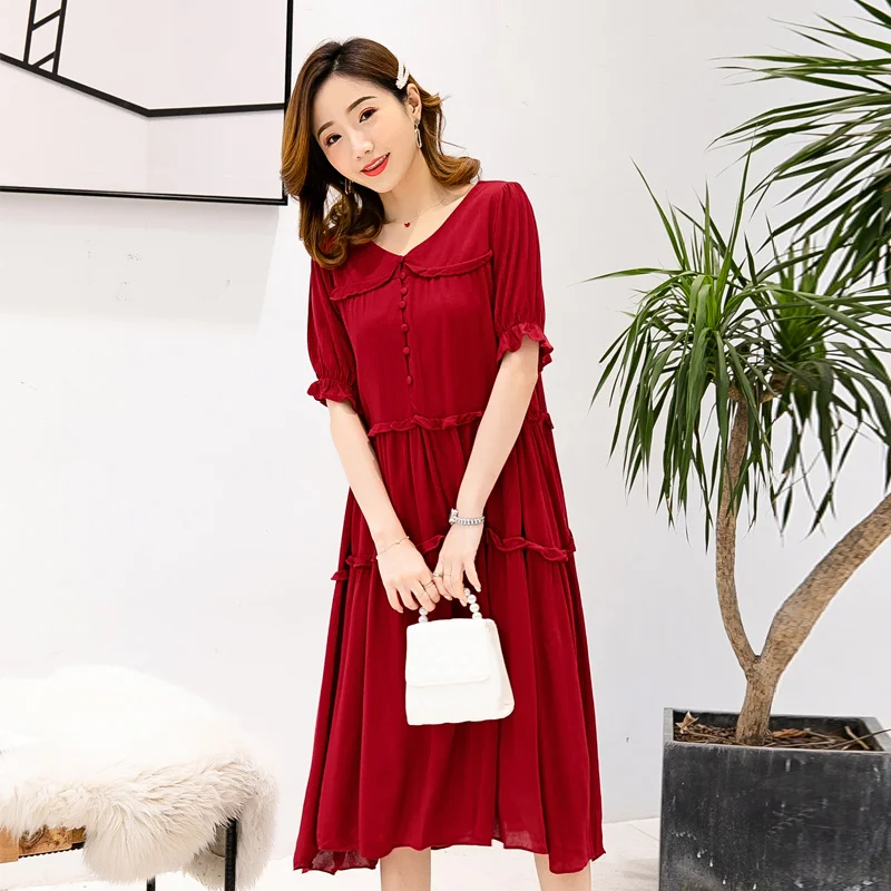 

975# Large Size Loose Maternity Long Dress 2019 Summer Korean Fashion Clothes for Pregnant Women Pregnancy Clothing Can Nursing