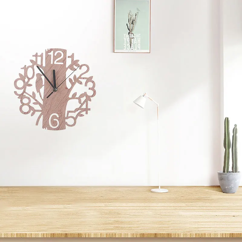 Hanging Clock Wooden Tree and Bird Creative Wall Clock 22cm Diy Modern Clock Drop Shipping