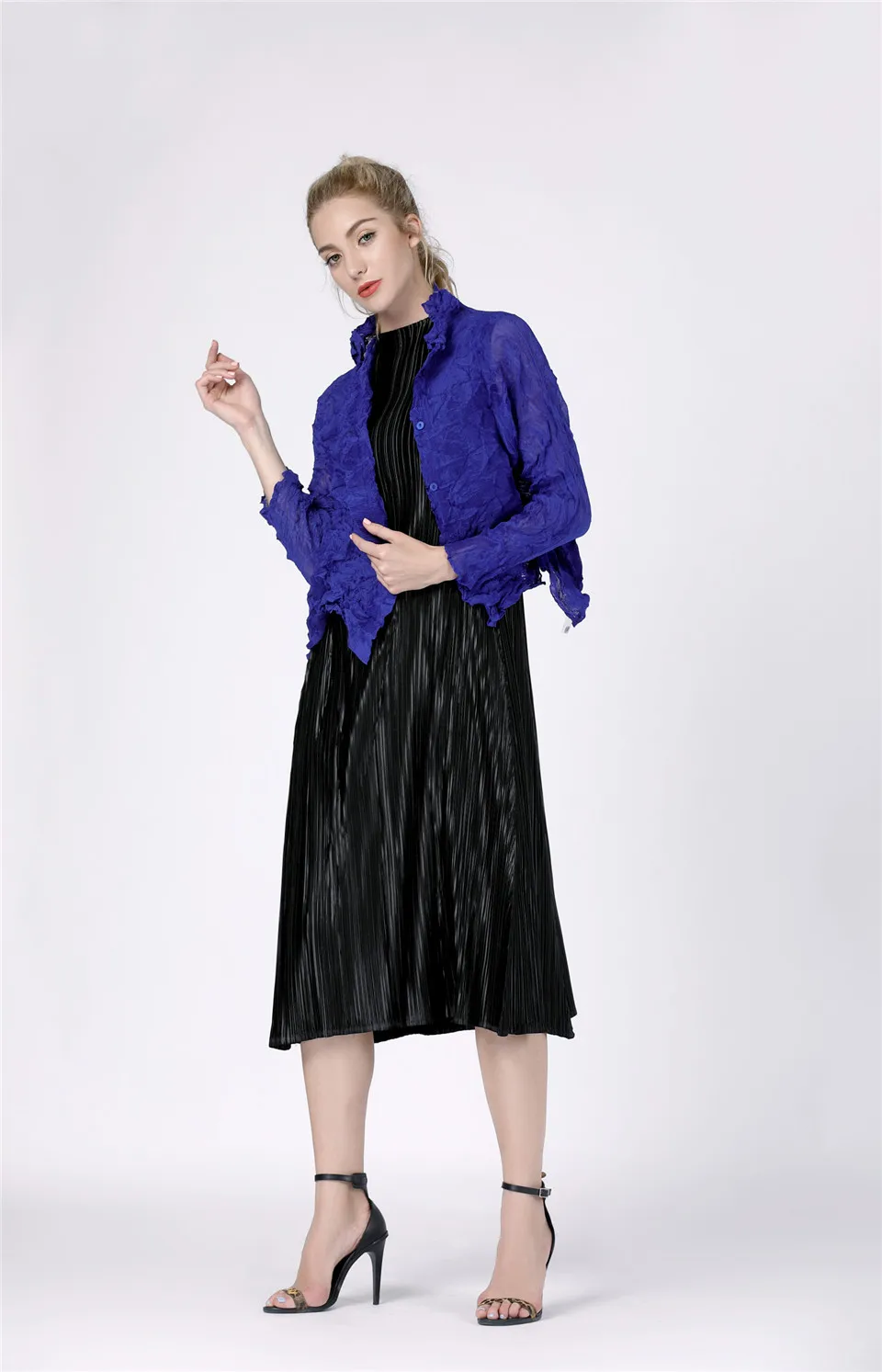 Single-row folded jacket, pleated collar, thin jacket, air-conditioned shirt Free shipping