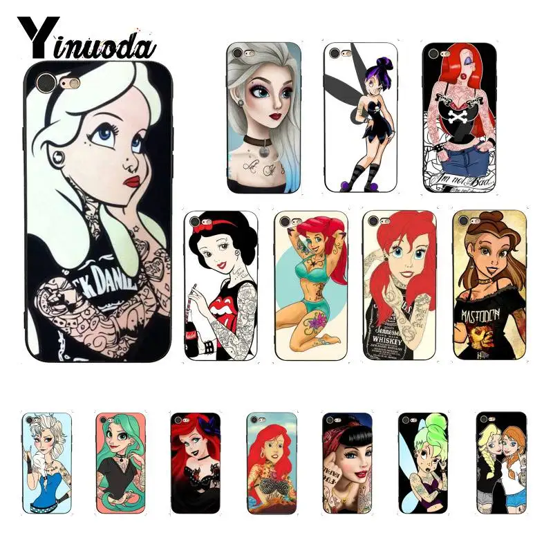 

Yinuoda Tattooed princess Alice Ariel Jasmine Customer Phone Case for iPhone 8 7 6 6S 6Plus X XS MAX 5 5S SE XR 10 11 pro max