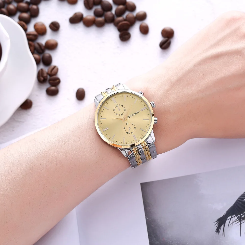Модные наручные часы от роскошного бренда Khorasan, мужские классические часы в подарок, мужские повседневные кварцевые часы со стальным ремешком, мужские спортивные наручные часы Montre Homme