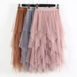 Новые женские Высокое качество плиссированная фатиновая юбка взрослая позолоченная юбка миди модная Юбка Femme высокое качество на лето и