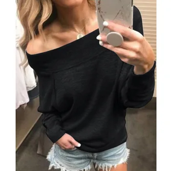 

Solid Women Blouses Sexy Long Sleeve Shirts Off Shoulder Top Blouse 2018 Autumn Shirt Female Tops Blouses Loose Tunic Tops