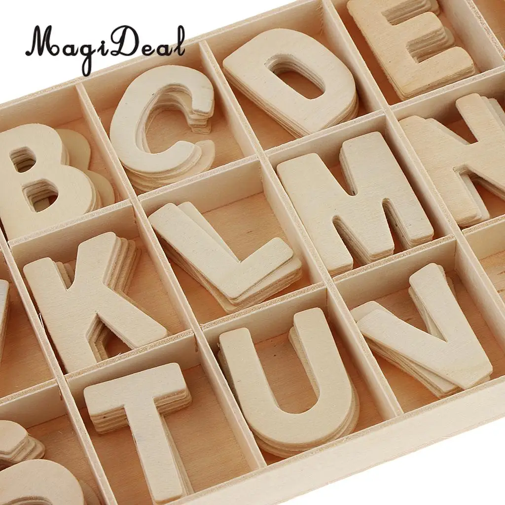 156pcs Set Wooden Letters - Wooden Craft Alphabet with Storage Tray - Unpainted Kids Learning Toy, Scrapbooking Embellishments