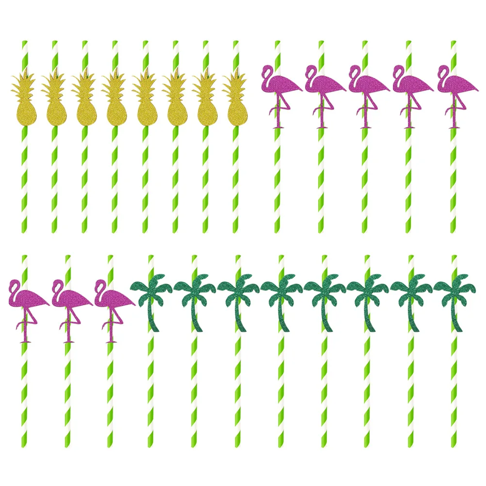 

24PCS Pineapple Coconut Tree Flamingo Paper Straws Disposable Eco-friendly Cocktail Straw Drinking Straw Drinking Paper Pipettes