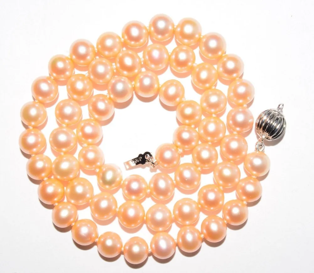 

Free shipping hot sale Women Bridal Wedding Jewelry >>AAA 7mm Peach Pink Cultured Freshwater Pearl Necklace Choker 18KGP