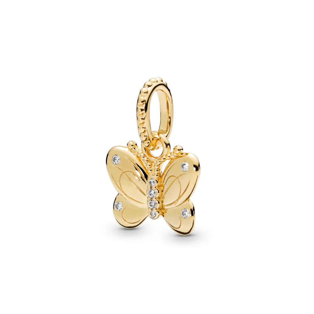 

2019 Spring 925 Sterling Silver Original Gold Decorative Butterfly Pandora Necklace Pendant For Women Charm Bead DIY Jewelry