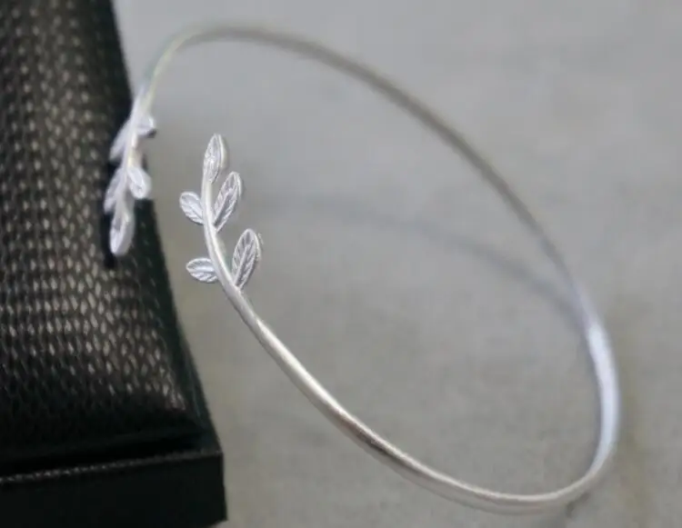 Personality design one of a kind  925 sterling silver bangles the leaf of nature handmade original fashion jewelry for women