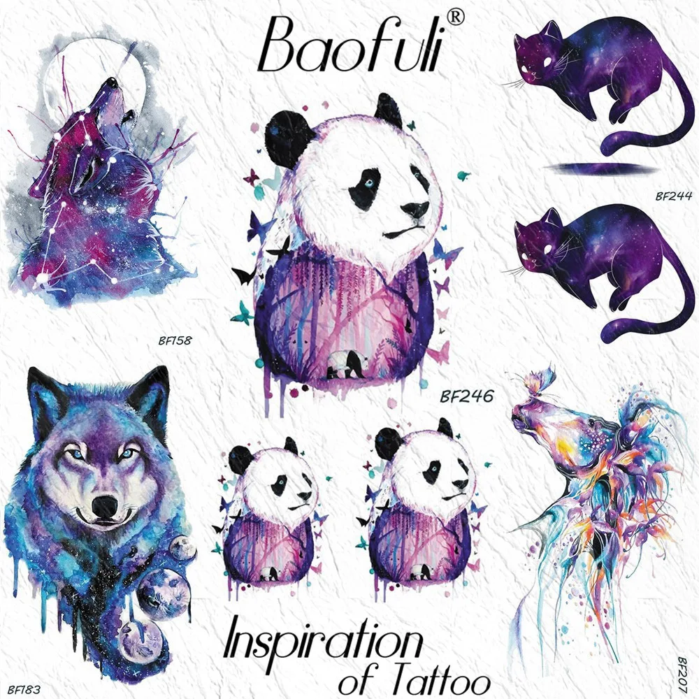 BAOFULI Акварельная панда бабочка детская временная татуировка наклейка 3D красочный лес водостойкие татуировки боди арт рука поддельные татуировки