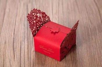 

Classic RED laser cut candy box favor with ribbon for wedding casamento party, bomboniere chocolate souvenir package,100PCS