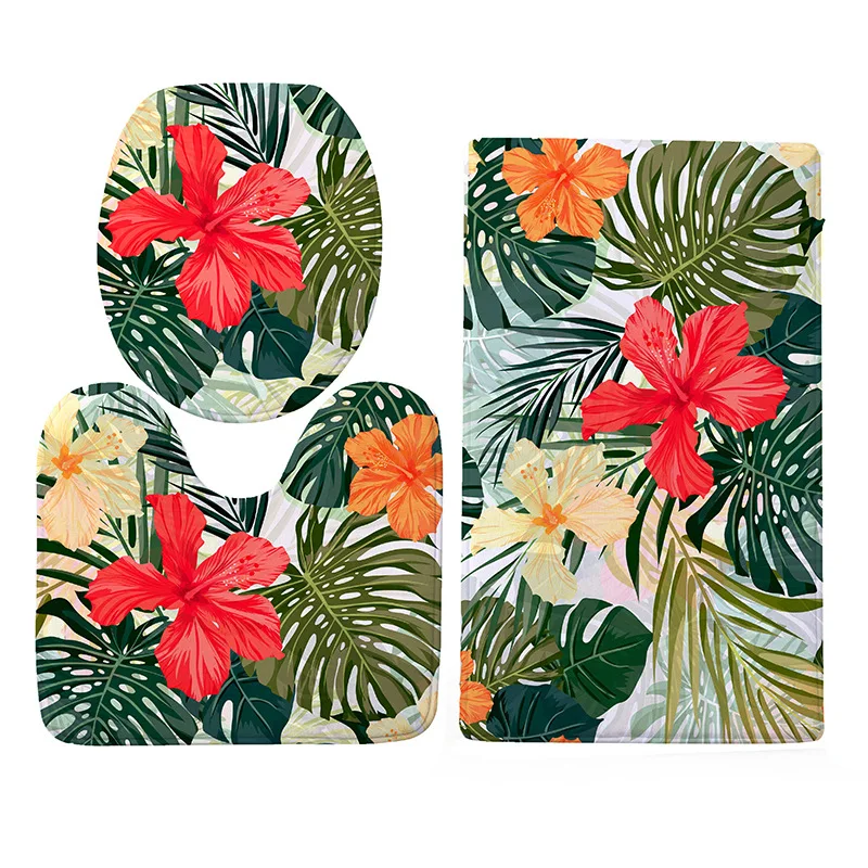 3 European and American bathroom mat set printed toilet pad three pieces home bathroom anti-skid suction carpet Set bathroom rug - Цвет: 3