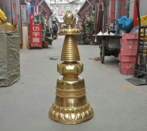 

35" China Tibet Stupa of Kadampa Sect Tower Pagoda Bronze Statue