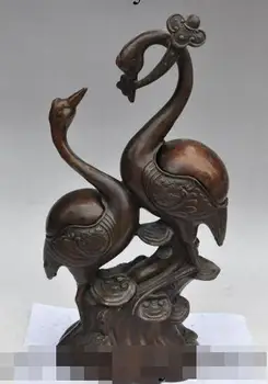 

S01175 17" chinese bronze ruyi crane bird Lovers Couples statue Incense Burner Censer