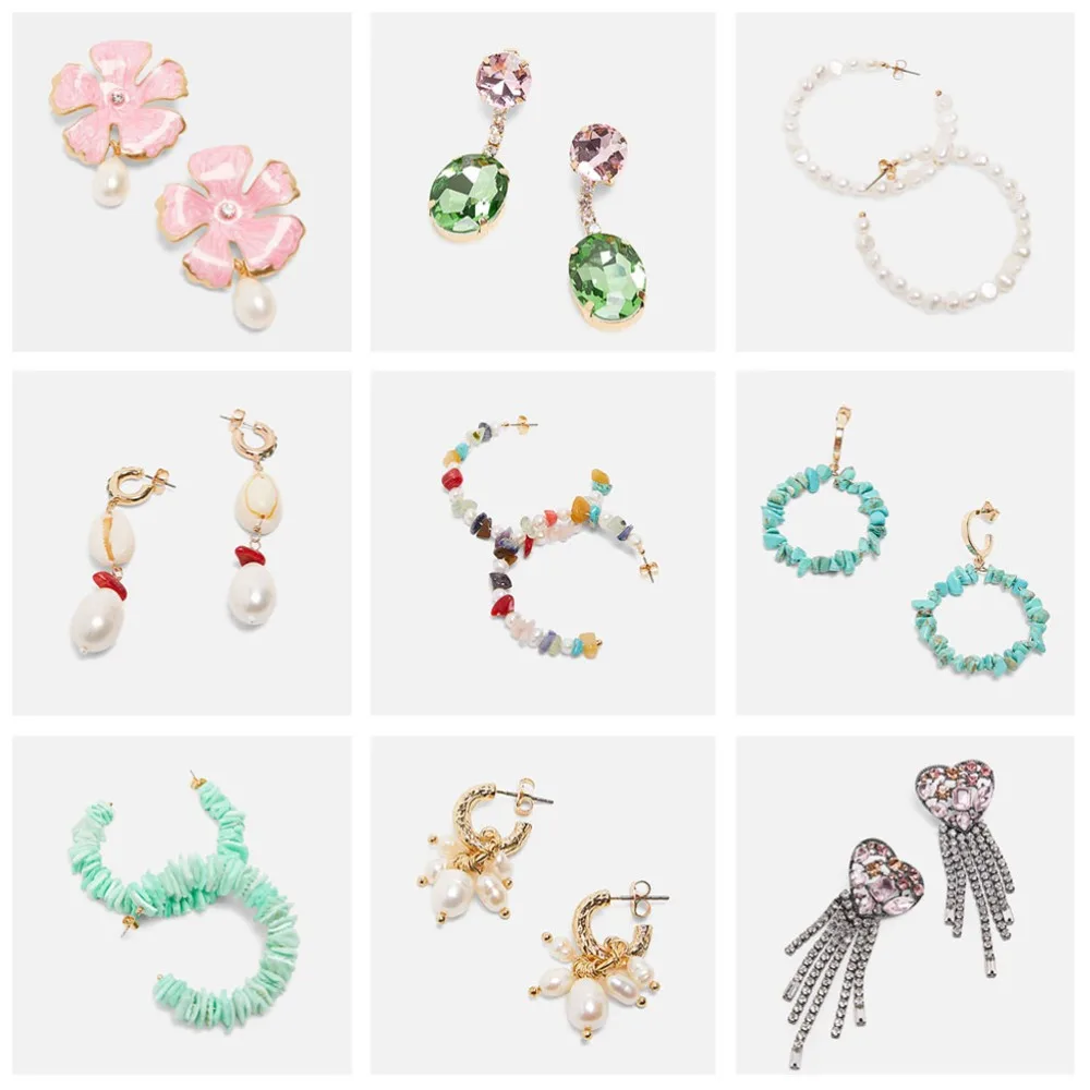 

Girlgo ZA Earrings Crystal Luxury Fringed Tassel Earrings for Women Vintage Beads Handmade Hanging Stone Earrings Wedding Party