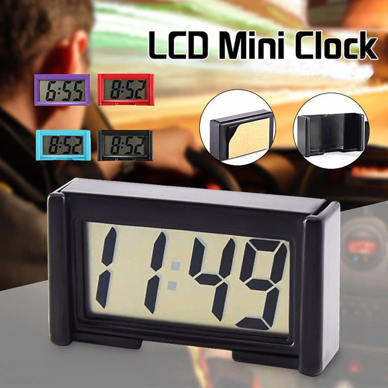 

1pc Mini LCD Screen Digital Clock Car Dashboard Clocks Desk Time Clock Home Study Supplies Random Color