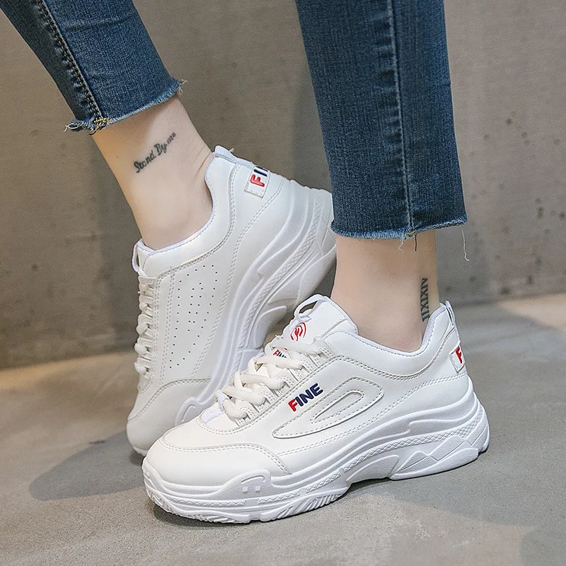 

Women Vulcanized Shoes Fashion Breathable Sneakers Women 2018 Platform Shoes Casuals White Sneakers Flat Ladies Shoes Leather