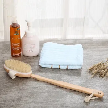 

Round Shape Natural Boar Bristle Wooden Brush For Home Long Handle Wooden Detox Wooden Handle Body Brush Skin Massage Brush