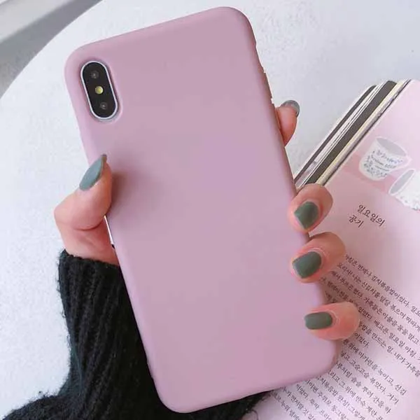 Милые однотонные Чехлы LOVECOM для телефонов iPhone XS Max XR 6 6 S 7 8 Plus X XS, мягкий силиконовый Простой Модный чехол - Цвет: Pink