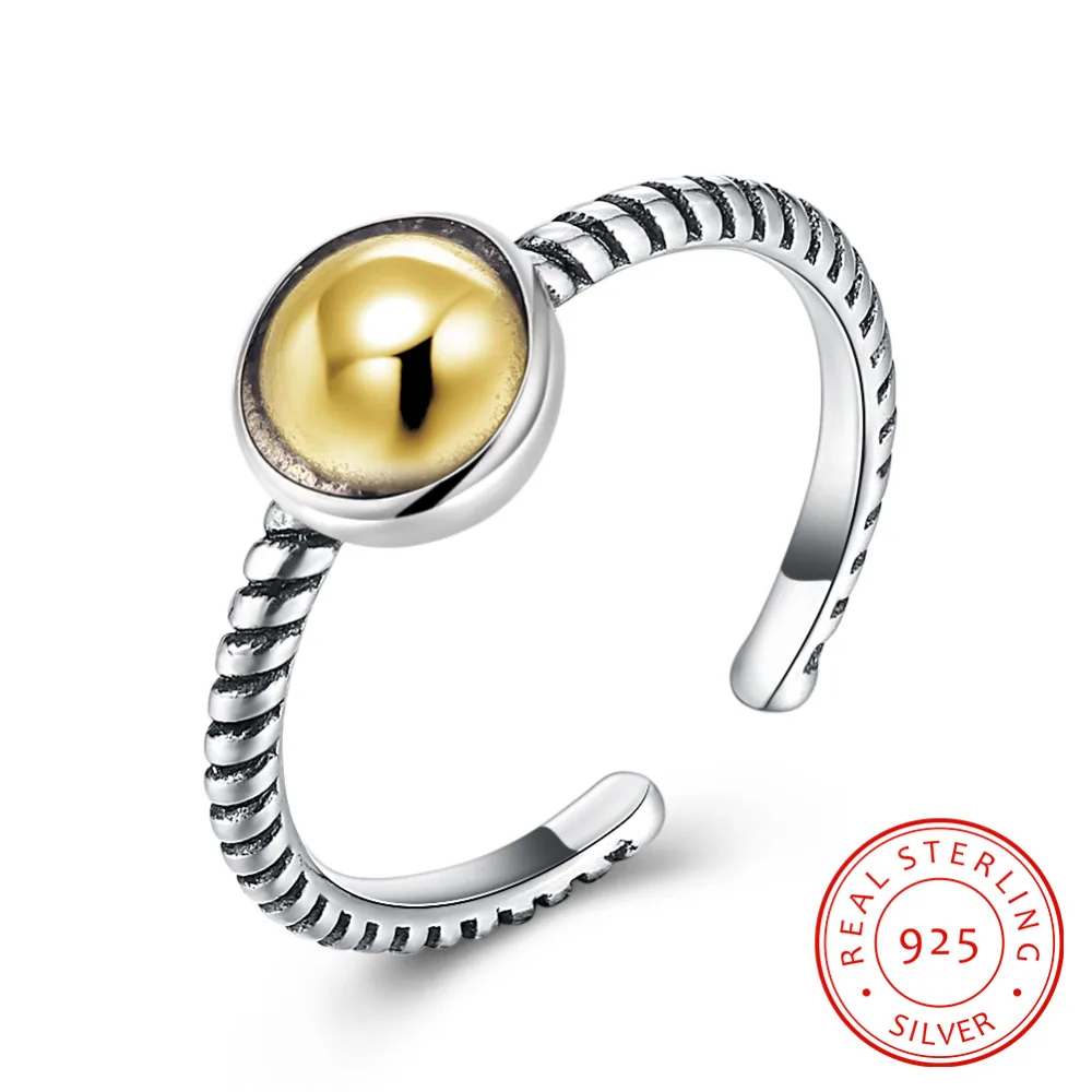 

925 Sterling Silver Rings For Women Gold Color Round Shape Open Rings Party Jewelry Accessories (RI103555)