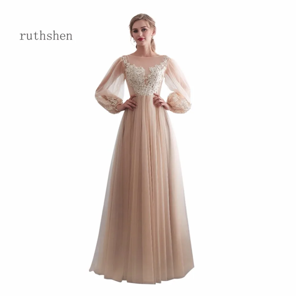 Ruthshen Vestido сексуальное элегантное платье с глубоким вырезом и длинными рукавами для выпускного вечера длинное вечернее платье с аппликацией для девочек
