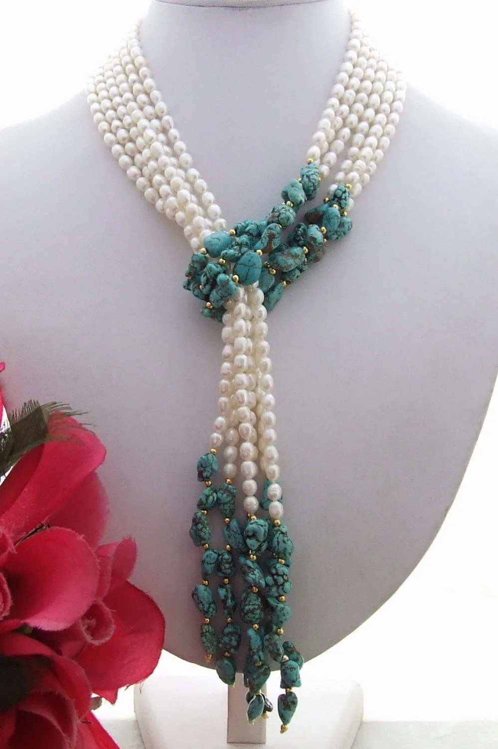 

KE090901 44" Pearl Turquose Necklace