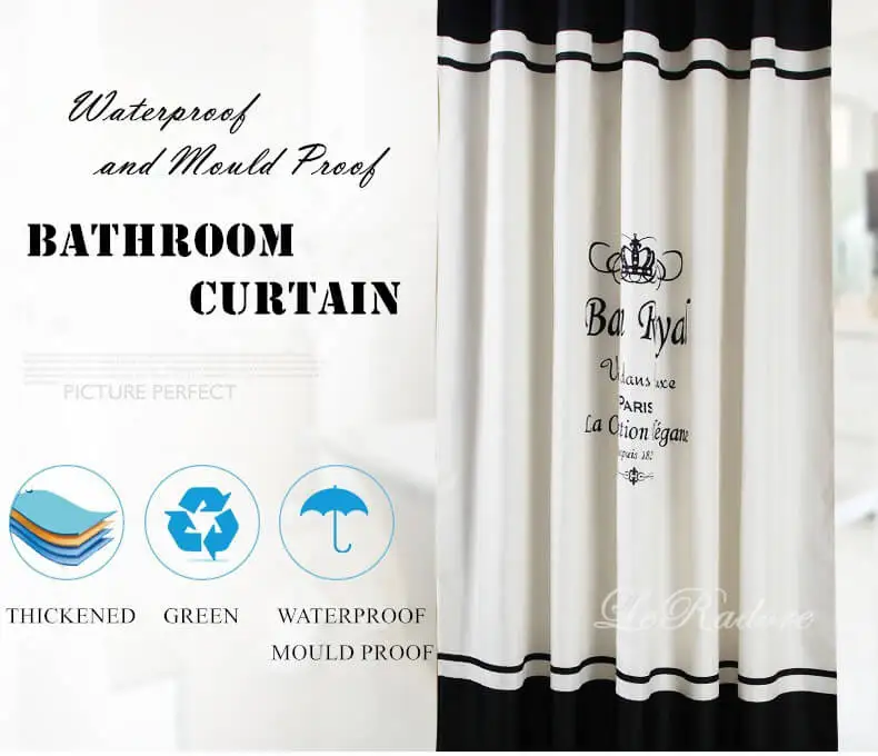 LeRadore роскошная белая черная Королевская корона занавеска для душа из полиэстера Водонепроницаемая занавеска для ванной комнаты с крючками разных размеров