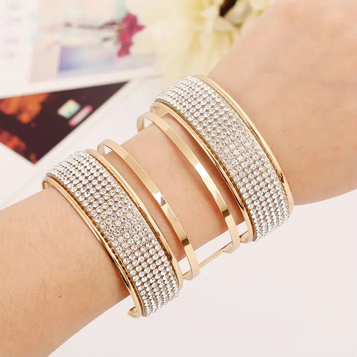 Birthday Gift full crystal gold bracelet wide wrap multilayers arm