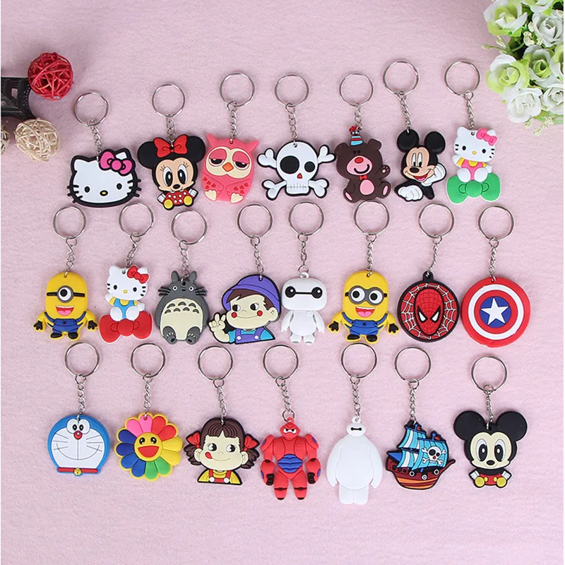

1PCS Cute Animal Cartoon Mickey Minnie Spiderman Hello Kitty Silicone Key ring Keychain Backpack Accessories Key chains Kid Gift