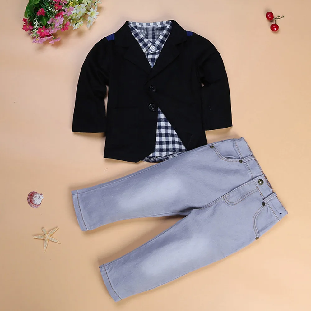 Черный Цвет Лидер продаж красивый 1 детский Пижамный комплект для мальчиков; Бизнес пиджак+ рубашка+ брюки, комплекты детской одежды падение поставляется ST01