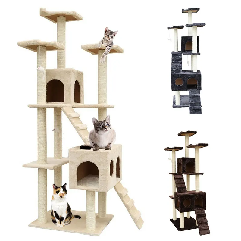 Cat Tree For Large Cats 72/" Climbing Tower Condo House Scratching Post Furniture