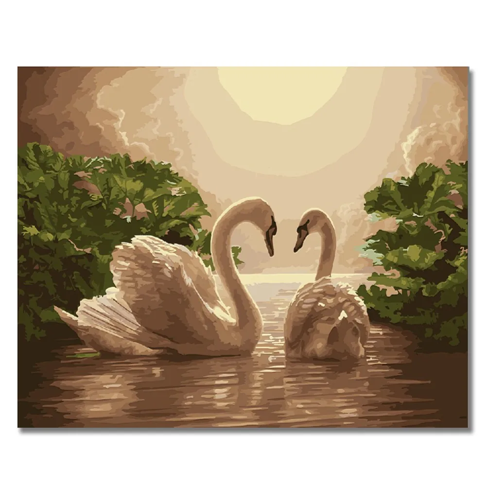 

WEEN DIY Painting By Numbers , Canvas Painitng Home Wall Art, Picture Coloring Paint By Numbers For Home Decor 40x50cm-Two swans