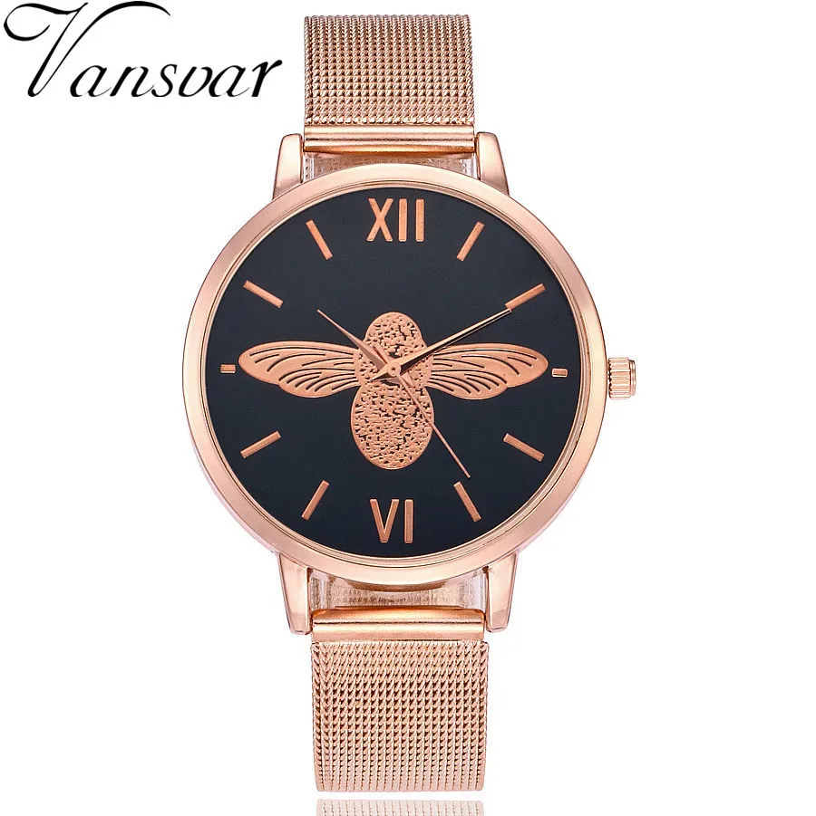 Vansvar Brand Fashion Women Watch Rose Gold Mesh Band Wristwatches Casual Women Ladies Quartz Clock Relogio Feminino Hot vansvar brand vintage leather cute cat watch casual fashion ladies women quartz watch relogio feminino v48