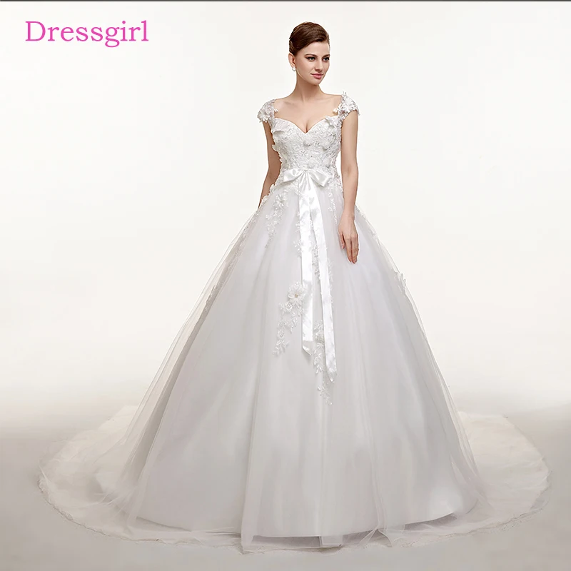 Плюс размеры Vestido De Noiva 2019 Свадебные платья бальное платье кепки рукава тюль кружево цветы Boho Дешевые свадебные платья свадебные