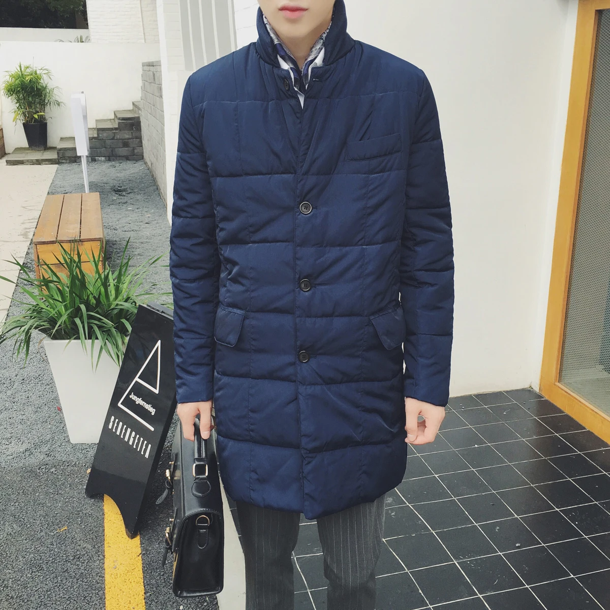 

2017 winter men's Navy retro all-match cotton padded clothes exquisite art simple male W729 P100