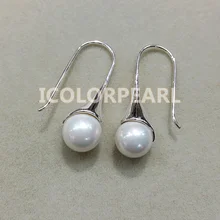 Weicolor красивая 10 мм круглый перламутр с серебряным покрытием крюк Earrings.3.5CM в общей сложности