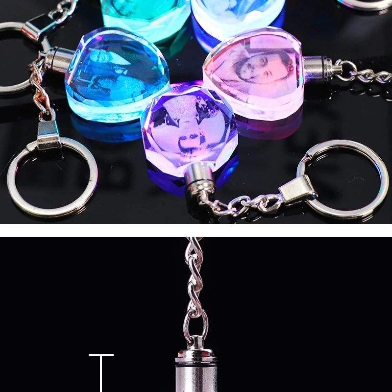 Laser Engraved Photo Keychain Personalized Picture LED Lighting Glass Pendant