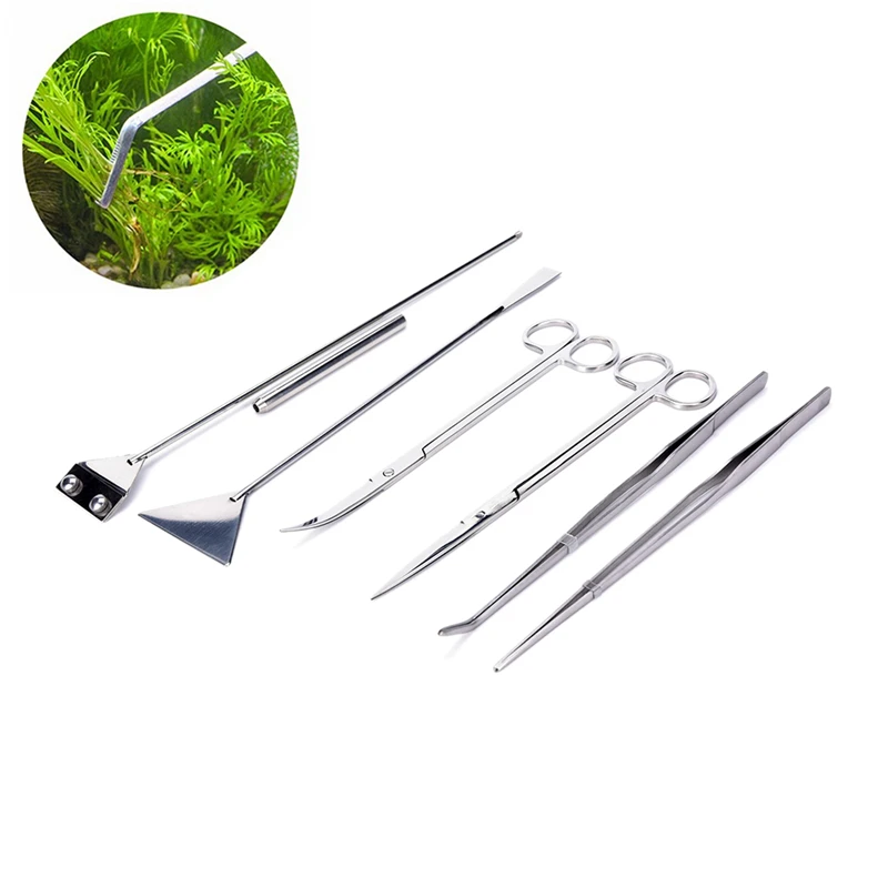 1 PC Stainless Aquarium Tank Aquatic Plant Maintenance Curve & Straight Tweezers Curved Scissors Tools  5 Styles